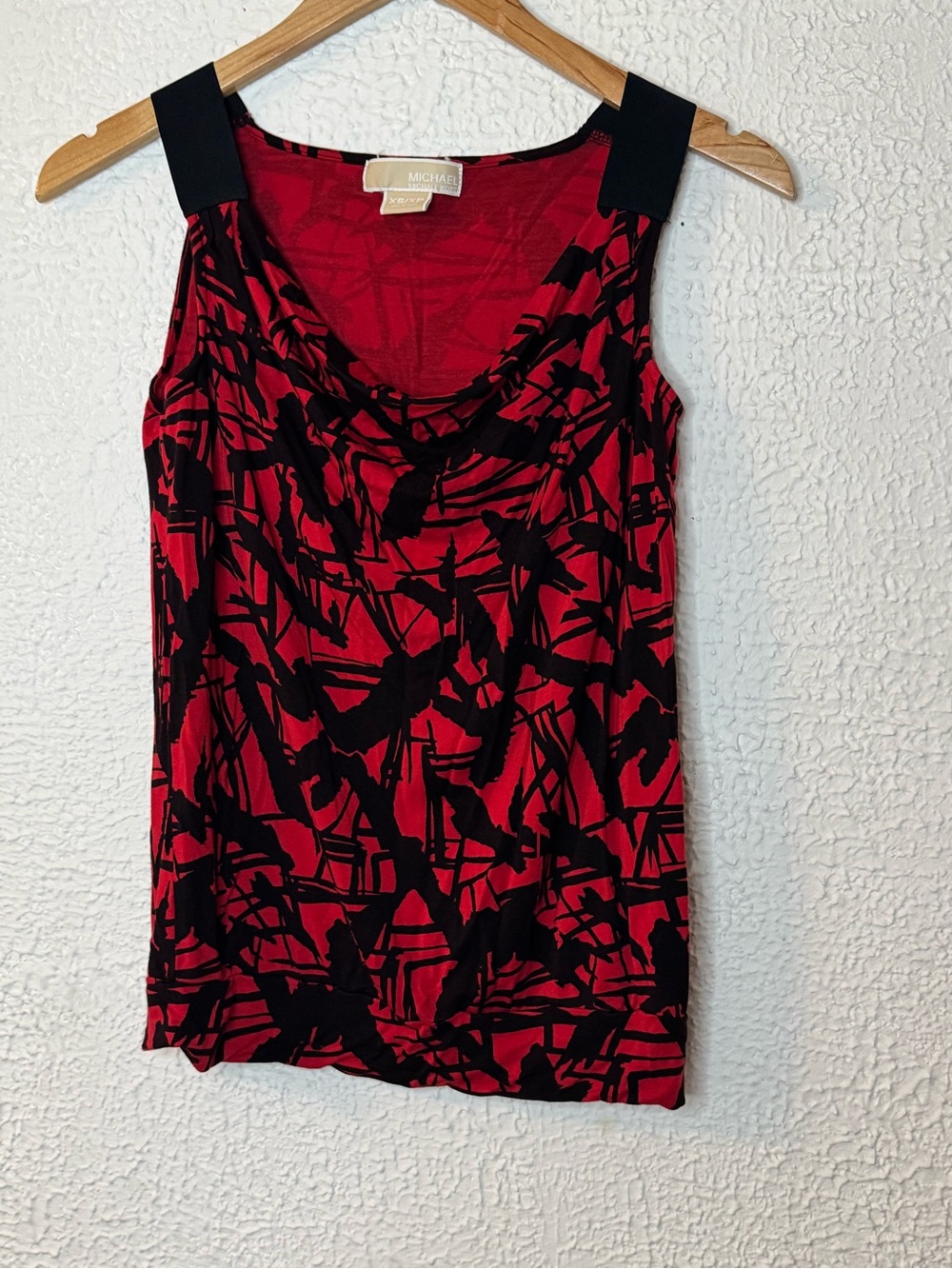 Michael Michael Kors Red & Black Printed Cowl Neck Tank Top